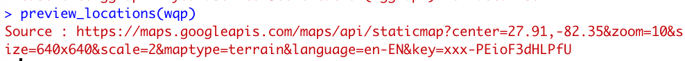 Image of preview_locations() function in wqpcleanr package
