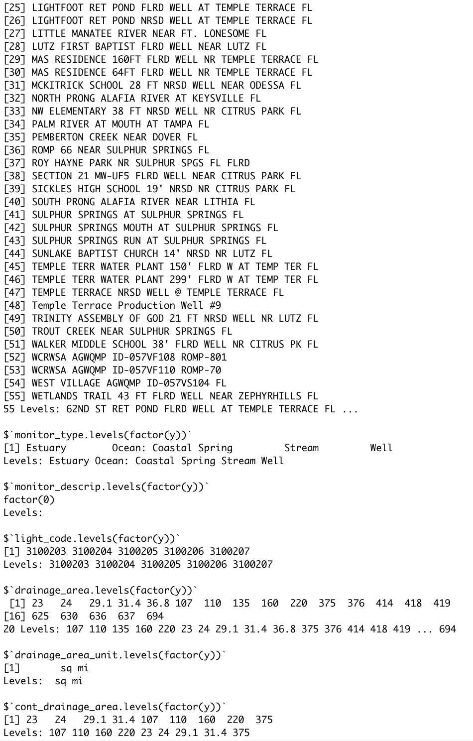 Image of preview_uniques() function in wqpcleanr package